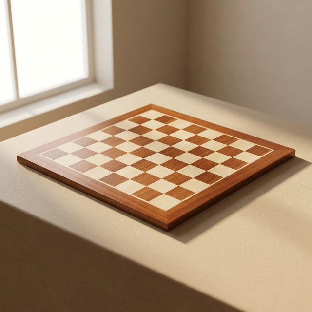 No.4 Wooden Chess Board – Mahogany & Sycamore Inlay, 41 cm