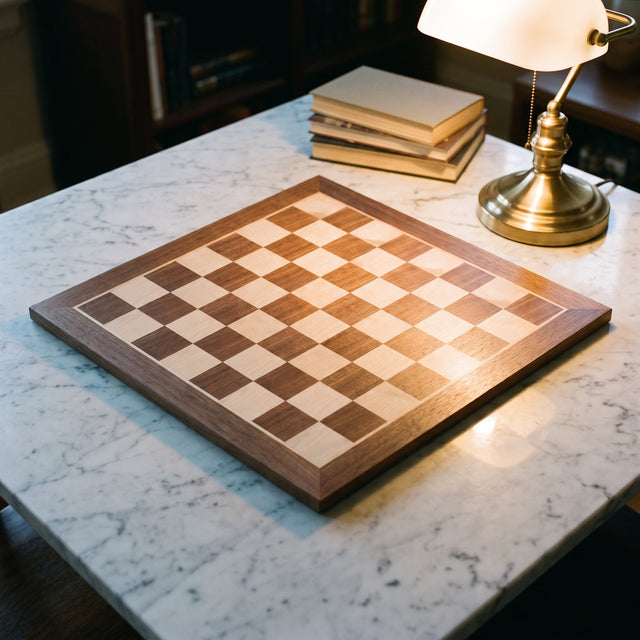 No.4 Chess Board – Walnut & Maple Inlay, 40 cm Tournament