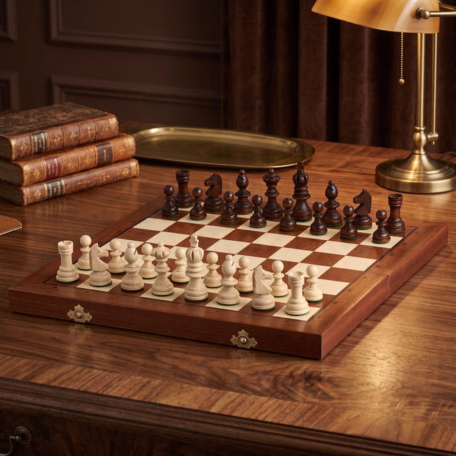 Olympic Small Wooden Chess Set – Inlaid Folding Board