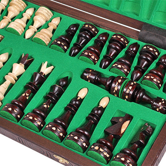 Indian Wooden Chess Set – Hand-Carved Pieces, Folding Board – view 3