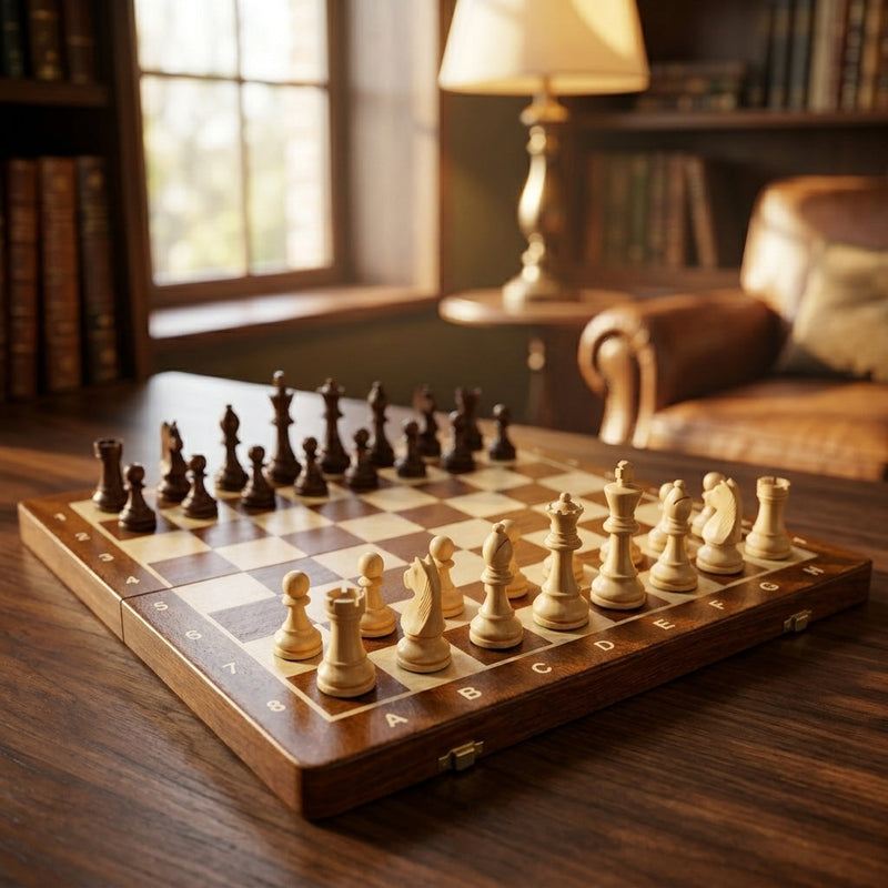 Inlaid Chess Board with Storage Case – Mahogany & Maple