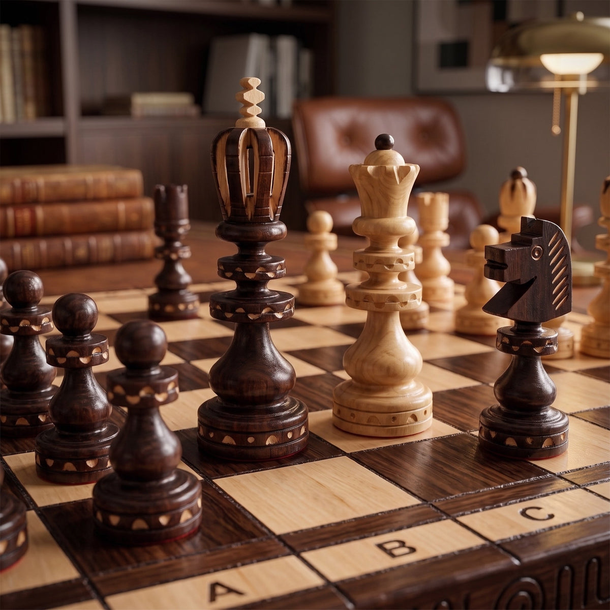 Roman Large Wooden Chess Set – Hand-Carved Beech Pieces – view 2