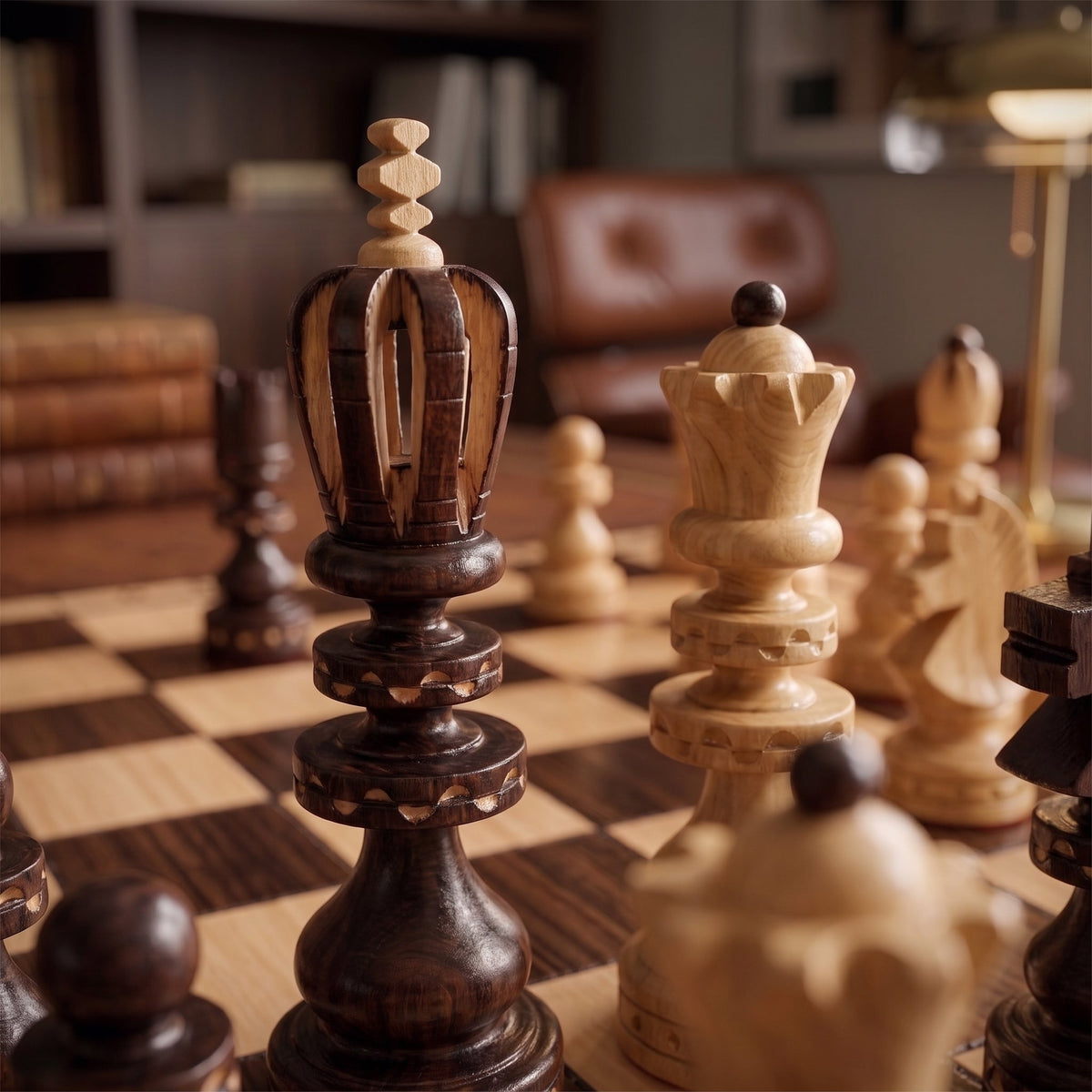 Roman Large Wooden Chess Set – Hand-Carved Beech Pieces – view 3