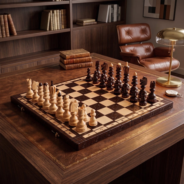 Roman Large Wooden Chess Set – Hand-Carved Beech Pieces