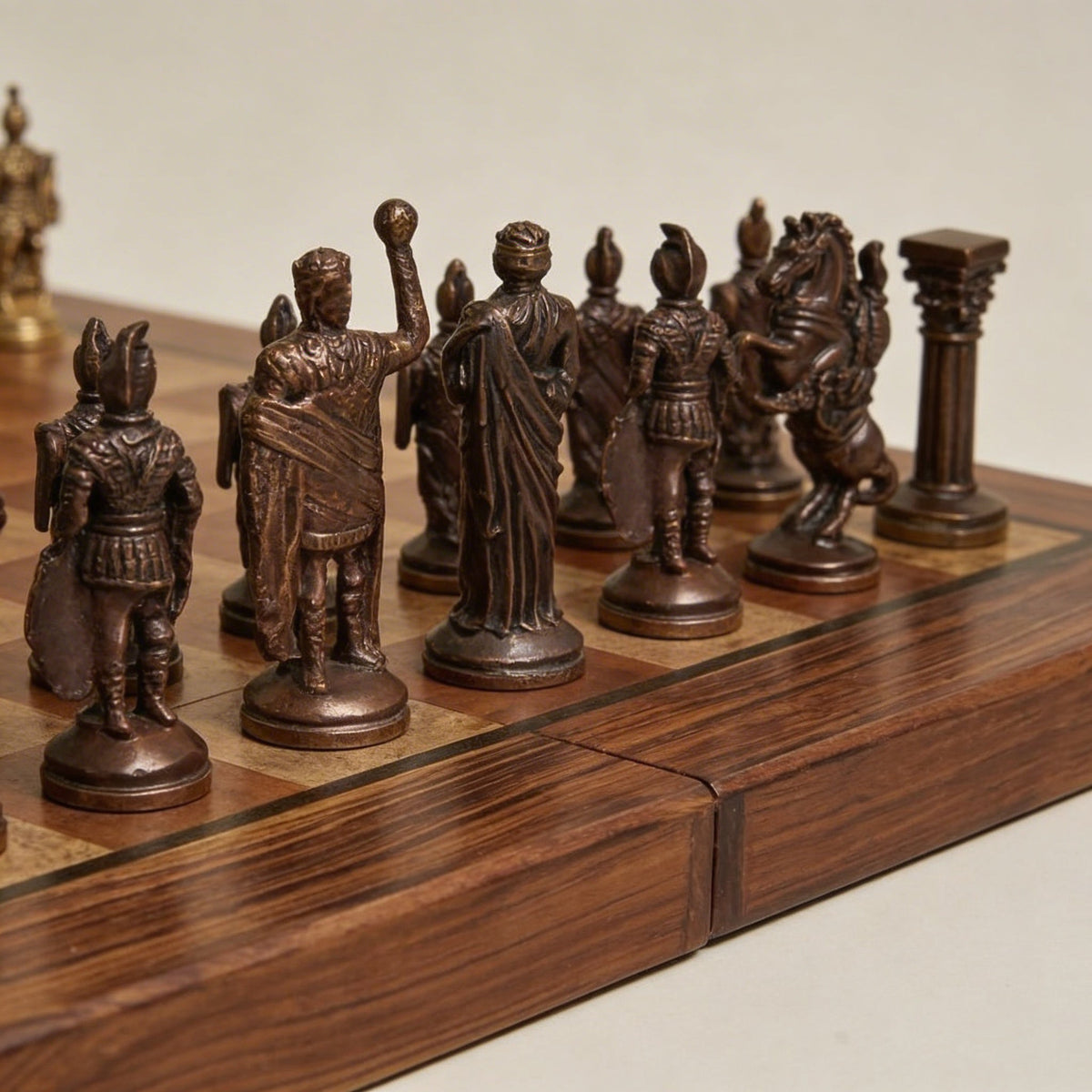 Folding Mahogany Chess Board with Polished Brass Pieces – view 4