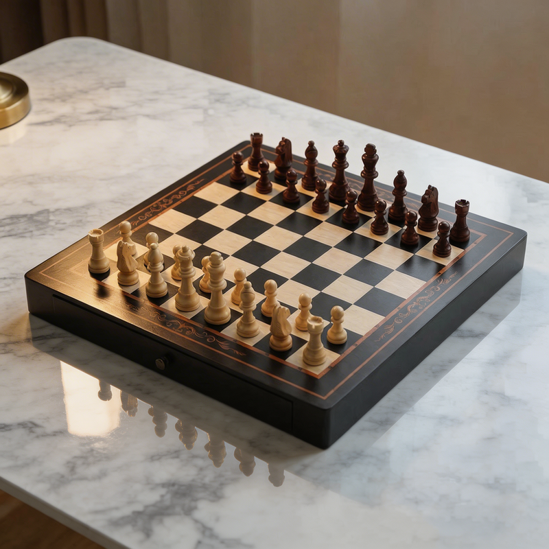 Magnetic Chess Board with Drawers – Walnut & Maple Wood