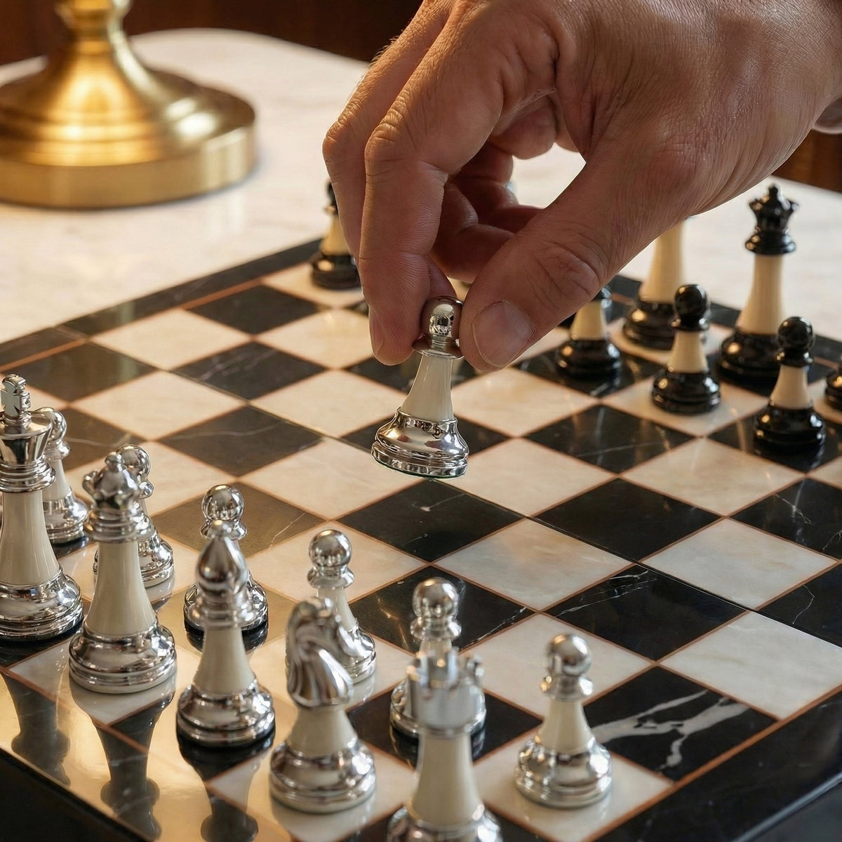 Folding Ebony Chess Board with Metal-Effect Pieces – view 3