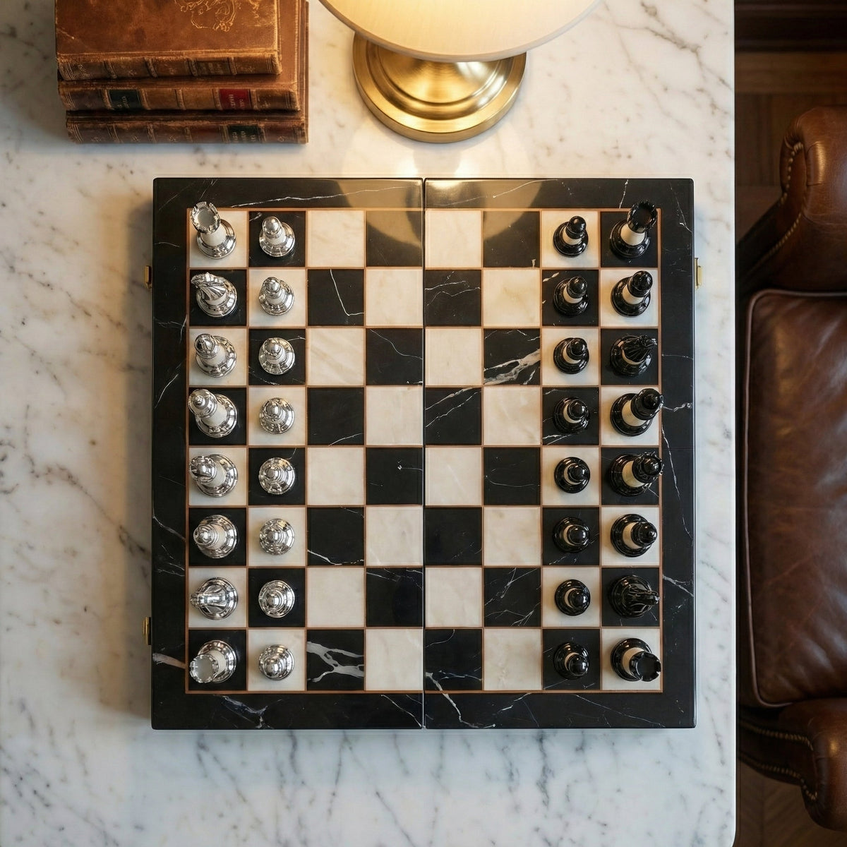 Folding Ebony Chess Board with Metal-Effect Pieces – view 4