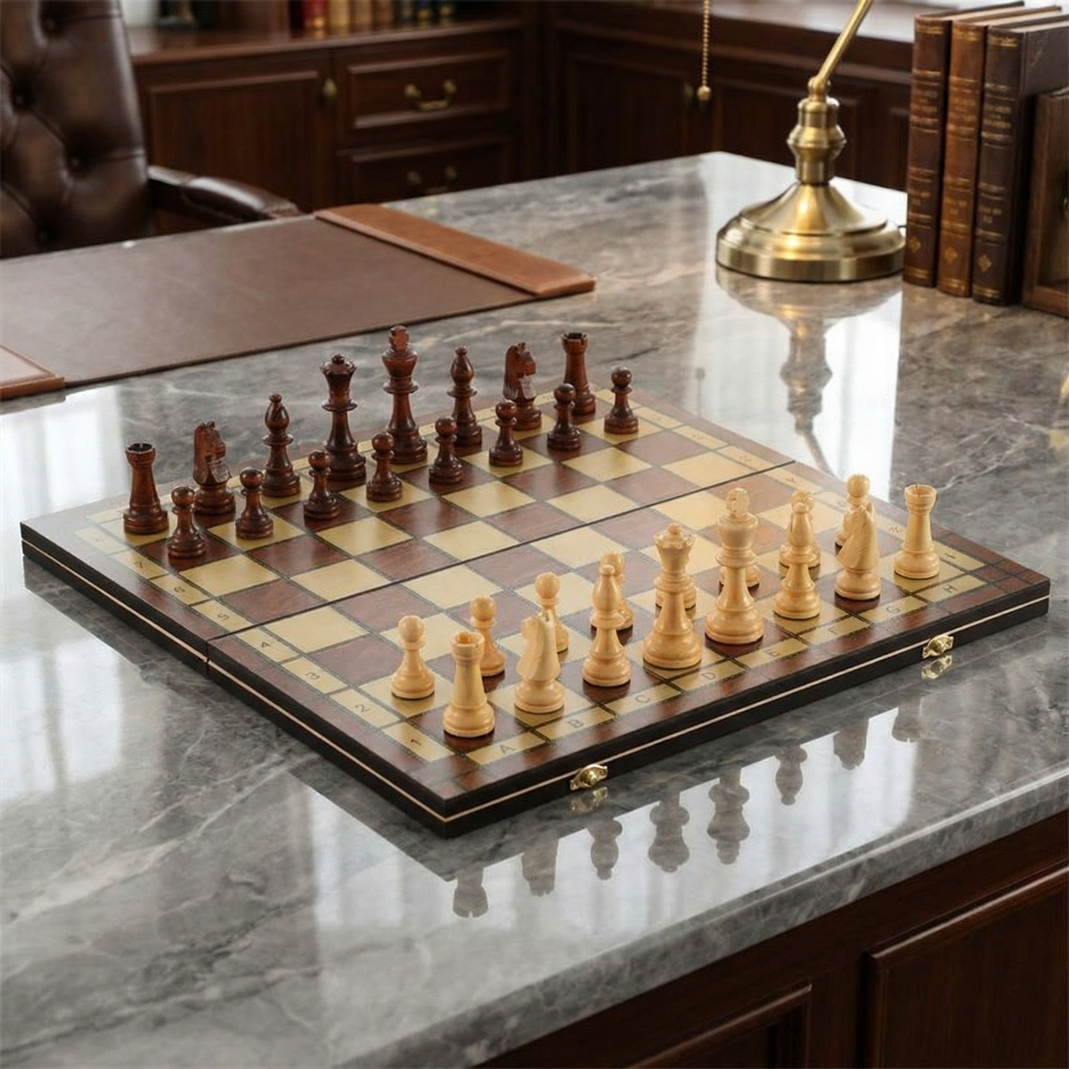 Magnetic Folding Chess Board in Mahogany – Travel Set