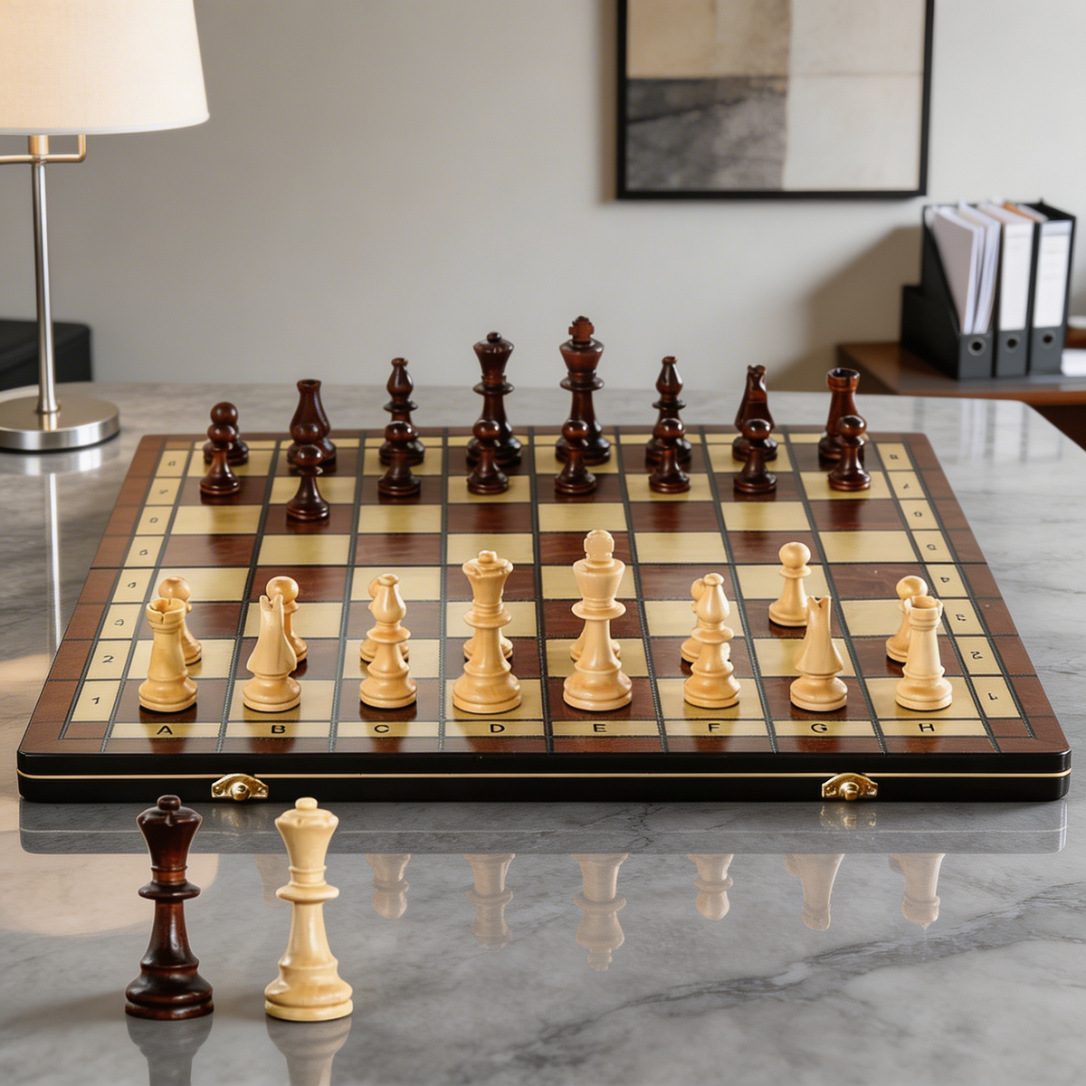 Magnetic Folding Chess Board in Mahogany – Travel Set – view 8