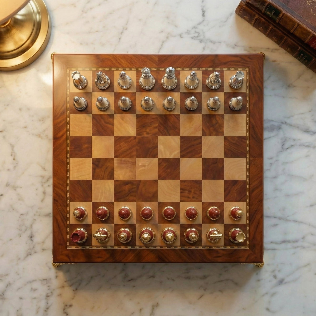 Ebony Wood Chess Set with Storage – Inlaid Metal Pieces – view 2