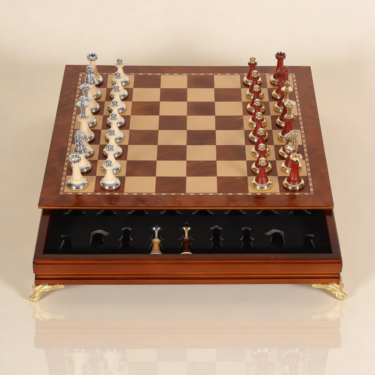 Ebony Wood Chess Set with Storage – Inlaid Metal Pieces – view 3