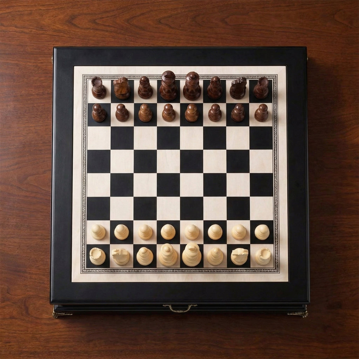 Olive Wood Chess Set with Drawer – Black Lacquered Board – view 7