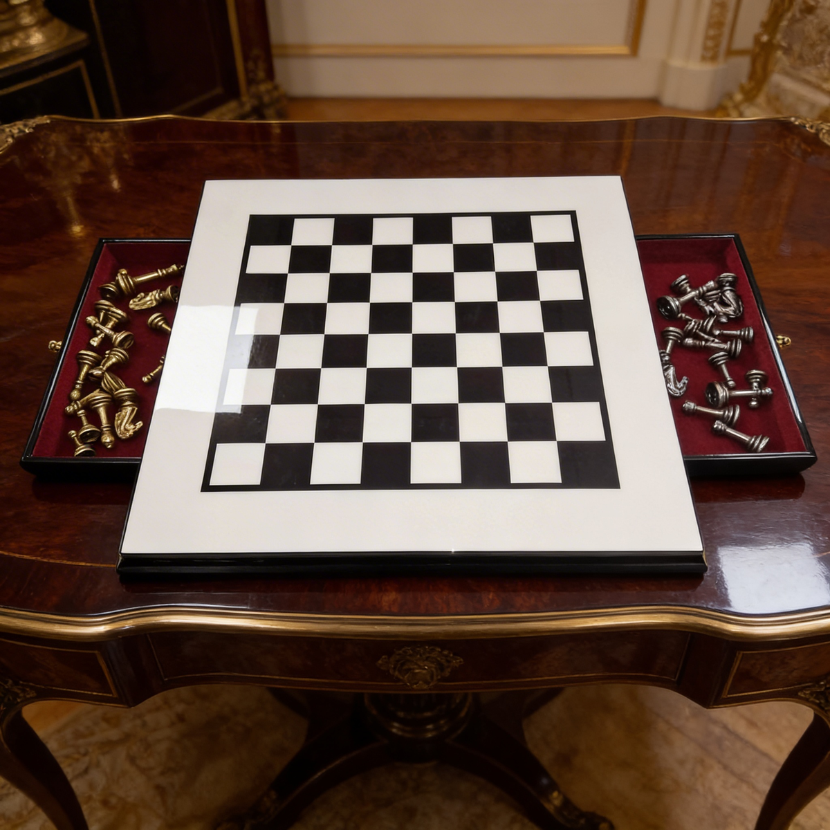 Boxwood & Ebony Chess Board with Drawer – Piano Gloss – view 4