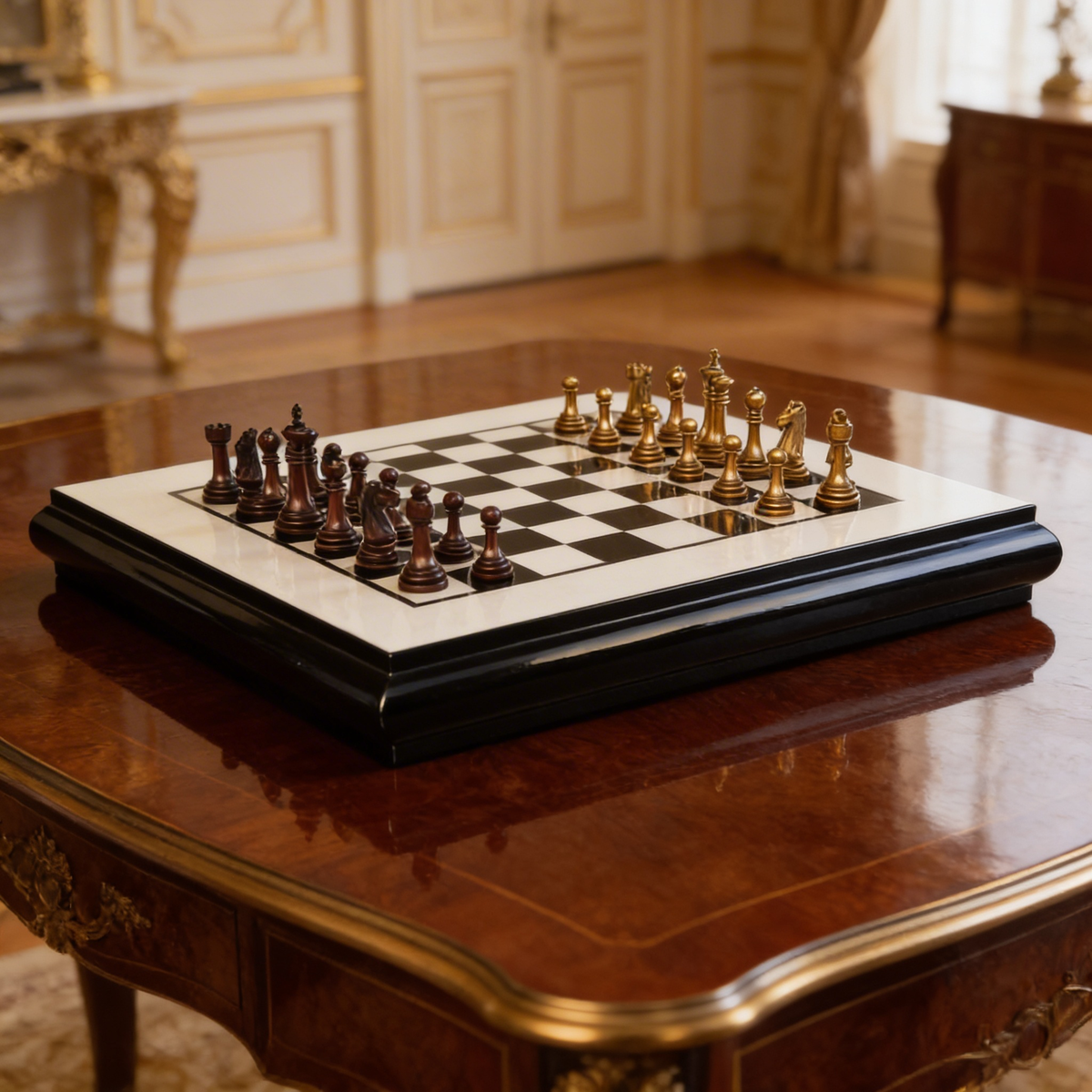 Boxwood & Ebony Chess Board with Drawer – Piano Gloss – view 3