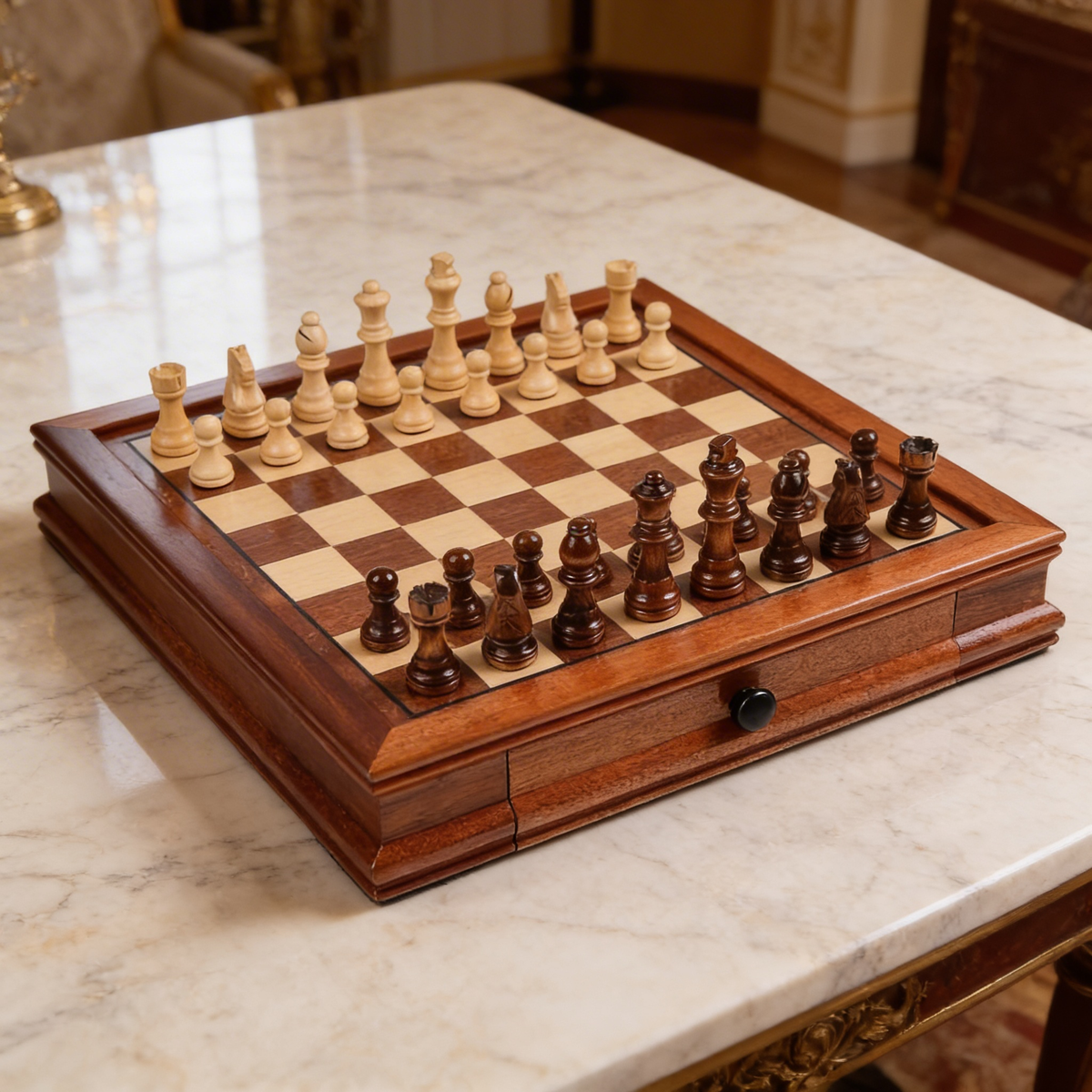 Magnetic Chess Board with Storage Drawers – Solid Maple