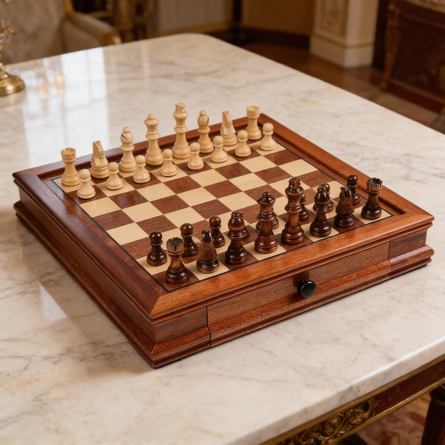 Magnetic Chess Board with Storage Drawers – Solid Maple