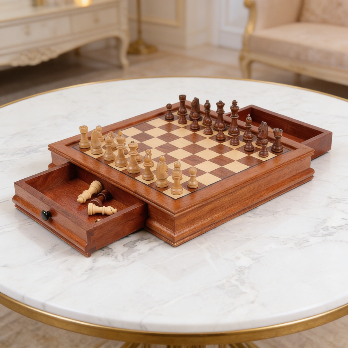Magnetic Chess Board with Storage Drawers – Solid Maple – view 2