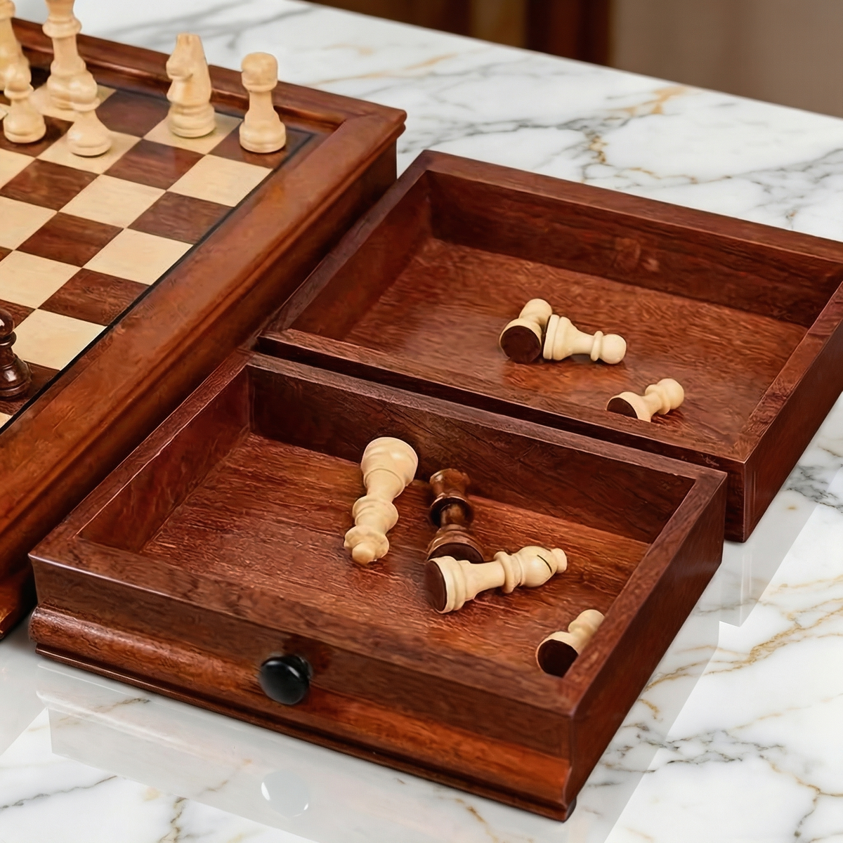 Magnetic Chess Board with Storage Drawers – Solid Maple – view 3