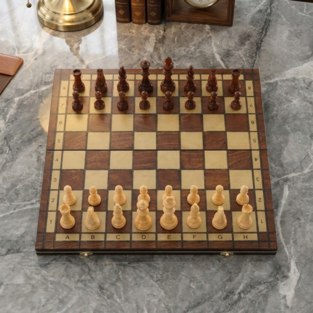 Magnetic Folding Chess Board in Mahogany – Travel Set – view 7