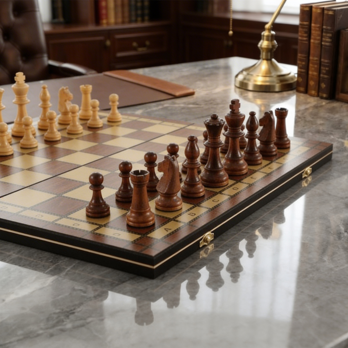 Magnetic Folding Chess Board in Mahogany – Travel Set – view 4