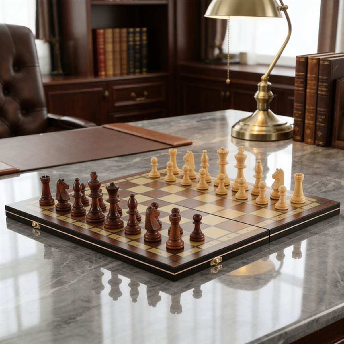 Magnetic Folding Chess Board in Mahogany – Travel Set – view 6