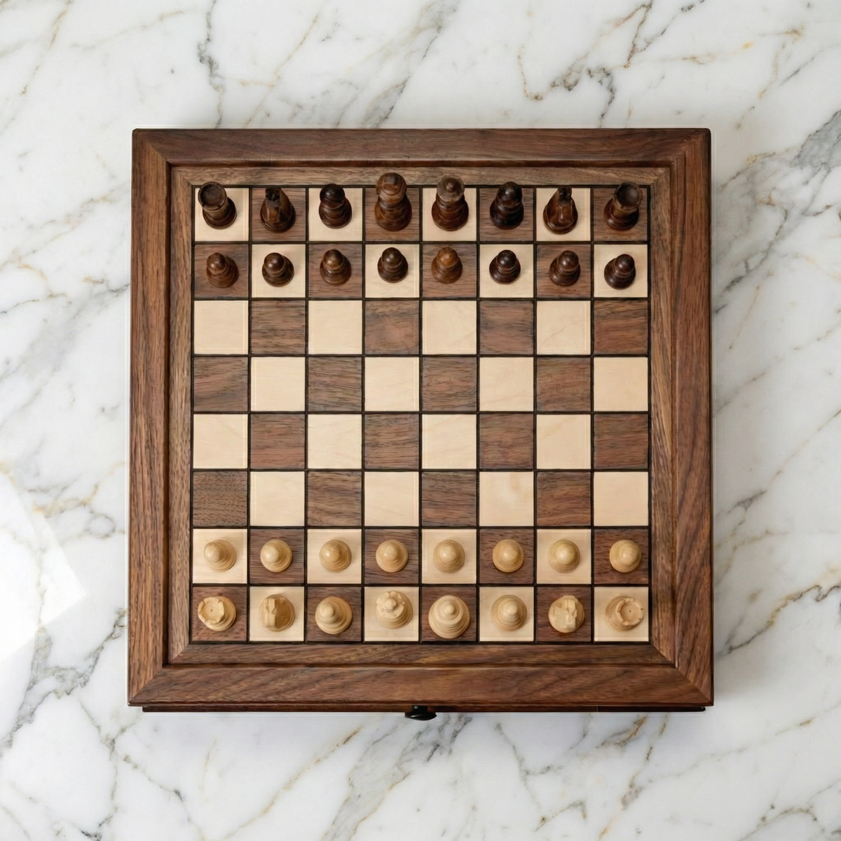 Solid Walnut Chess Board with Drawers & Weighted Pieces – view 4