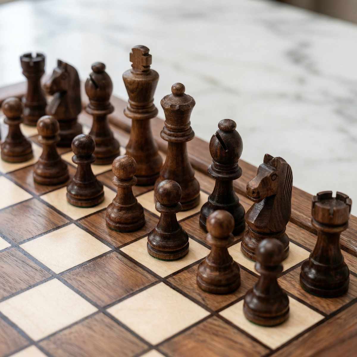 Solid Walnut Chess Board with Drawers & Weighted Pieces – view 7