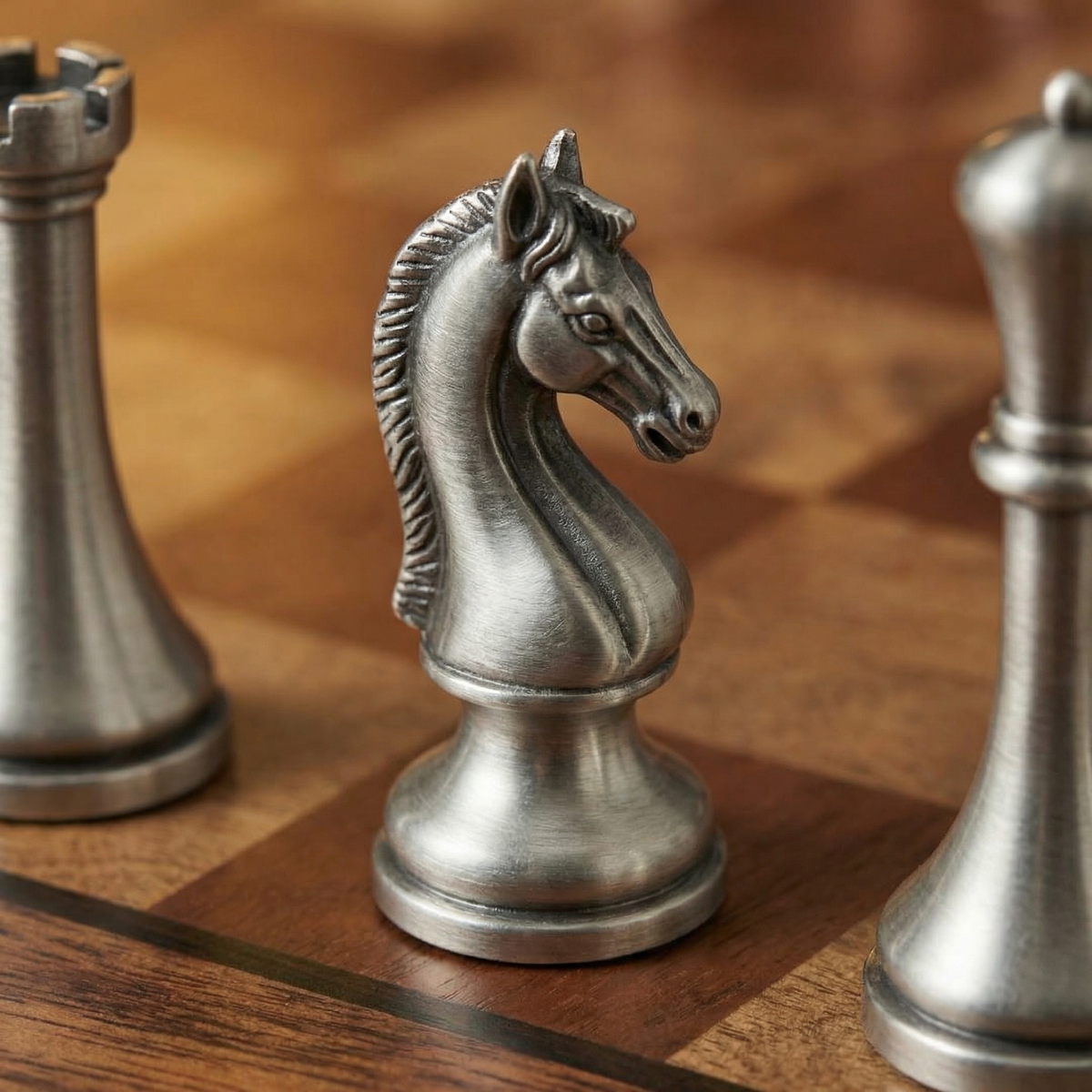 Mahogany Chess Set with Storage Drawers & Metal Pieces – view 5