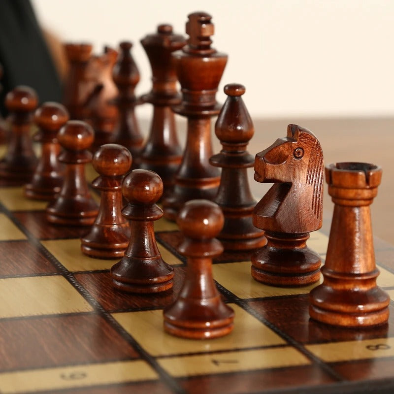 Magnetic Folding Chess Board in Mahogany – Travel Set – view 3